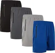 [Essential Elements] 4 Pack: Men's 8" Athletic Running Quick Dry Mesh Shorts with Zipper Pockets (Available in Big & Tall)