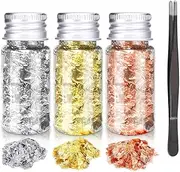 Edible Gold Foil, Edible Gold Flakes (3 Bottles with Tweezers)