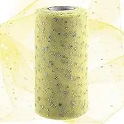 Swpeet 6 Inch by 50 Yards Faint Yellow Glitter Tulle Fabric Roll, Fabric Spool Sparkling Tulle Ribbon, Netting Polyester Spool for DIY Birthday Party Wedding Decorations Christmas Craft Supplies