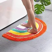 XUBAI Rainbow Bathroom Mat, Multicolour Half Round Microfiber Non-Slip Absorbent Bath Shower Rugs for Living Room Bedroom Kitchen Home Decor 50 x 80cm