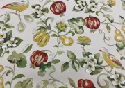 Sanderson Bird Fruit Linen Print Fabric- Pear & Pomegranate Teal Cherry 3.35 yd