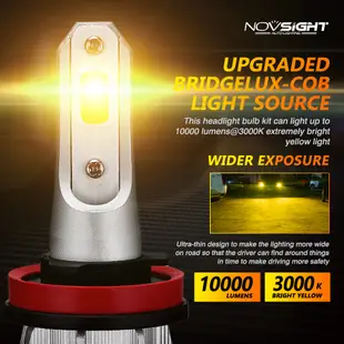 Novsight 一對 N12Y H11 汽車 LED 大燈霧燈 72W 10000LM 3000K 金黃色燈