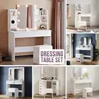 Dressing Table Vanity Set Stool Makeup LEDs Mirror Jewellery Cabinet Organizer
