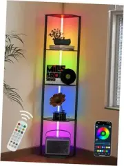 Corner Floor Lamp with Shelves, 5 Tiers Corner Shelf with Multiple Color LED