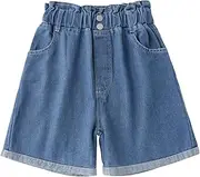 [FEOYA] Girls' Jeans Shorts High Waist Shorts Elastic Waist Casual Summer Hot Pants 2-9 Years