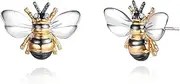 [Barzel] 18K Gold Plated Shimmering 2-tone Enamel Bumble Bee Stud Earrings 0.5in length For Women - Made in Brazil, Metal, No Gemstone