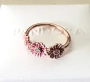 Pandora Pink Daisy Flower Trio, Clear CZ Ring #188792C01+HINGED BOX+POLISH CLOTH