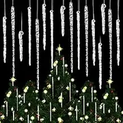 24 Pieces Clear Glass Icicle Christmas Tree Ornaments 4 Sizes 2.4-7.1 Inch Twisted Clear Icicle Drop Ornaments Xmas Icicles Pendant Hanging Decorations for Christmas Wedding Holiday