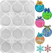 2 Pack Christmas Resin Molds Silicone, FineGood Round Epoxy Resin Mold Tree Hanging Ornament Keychain Mould DIY Snowflake Christmas Decorations