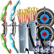 Kids Bow and Arrow Set - LED Light Up Archery Toy Set with 10 Suction Cup Arrows