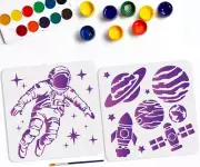 2Pcs Astronaut Planet Rocket Stencil 11.8×11.8Inch Outer Space Theme Stencils wi