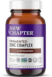 New Chapter Zinc Supplement, Fermented Zinc Complex, ONE Daily for Immune Support + Skin Health + Non-GMO Ingredients, Easy to Swallow & Digest, 90 Count (3 Month Supply)