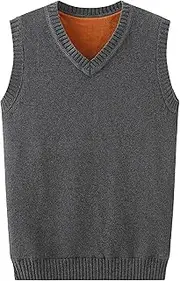 [SWJGLITTR] Men's V Neck Thick Sweater Vest Knitted Solid Sleeveless Pullover Vests Wool Blended Knit Vest Sweater, Dark Grey, Medium