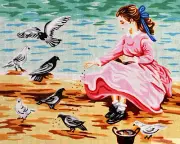 Needlepoint tapestry painted canvas - Girl (20"x24") Gobelin 14.859