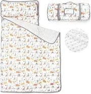 Toddler Nap Mat with Removable Pillow & Soft Minky Blanket, HNHUAMING Extra Large Rolled Napping Mats for Boys & Girls, Kids Slumber Bags for Daycare, Preschool Travel Camping, Animals