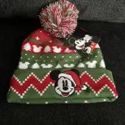 Disney Mickey Mouse Santa Red & Green Christmas Beanie Hat OSFM
