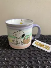Peanuts Snoopy & Woodstock EASTER Coffee Mug Cup 21 oz Easter Basket Rainbow NEW