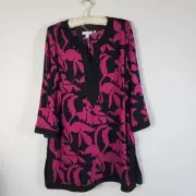 Chico's Travelers Modern Feather Kurta 3/4 Sleeve Top Fresh Plum Sz 2 Large New