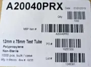 Thermo Scientific 12mm x 75mm test tube polypropylene 1000pcs/Bag Cat# A20040PRX