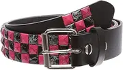 [beltiscool] Snap On 1 1/2" Hot pink & Black Checkerboard Punk Rock Studded Belt