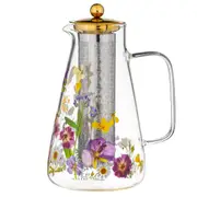 Ashdene Pressed Flowers 1.5L/25cm Glass Jug Pitcher w/ Stainless Steel Infuser