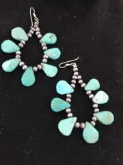 Blue Turquoise Navajo Sterling Silver Cluster Earrings