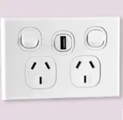 1 X Vynco Wall Horizontal Double PowerPoints Dual Switch with USB Charger 10A
