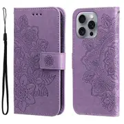 For iPhone 16 Pro Max Case, PU Leather Mandala Cover, Light Purple