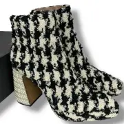 NEW Betsey Johnson Black White Tweed Booties SZ 5 Pearl Heel Pointed Toe Boots