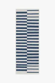 75' x 215' | Machine Washable Runner Rug | Kid & Pet Friendly | Indoor Rug | Offset Stripe Navy Outdoor Rug | Ruggable