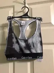 Calvin Klein,Women's Low Impact Logo Bralette,SmallGray/Black Tie Dye,QF1659-073