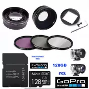 GOPRO HERO4 BLACK FISHEYE MACRO LENS +TELEPHOTO LENS + FILTER KIT +128GB CARD