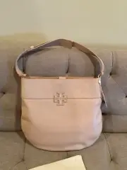 NEW Tory Burch Stacked -T mixed material Hobo Bag light oak, style #31997