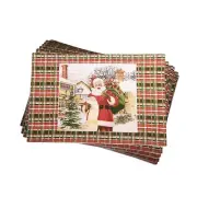 Tartan Santa Place Mat Dining Table Retro Vtng Classic Christmas Decor