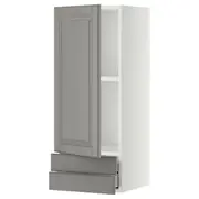 METOD / MAXIMERA wall cabinet with door/2 drawers, white/Bodbyn grey, 40x37x100 cm