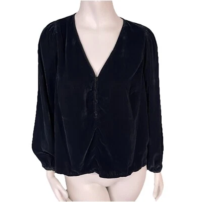 NWT Old Navy Balloon Sleeves Velvet Popover Top Blouse Size Medium Black