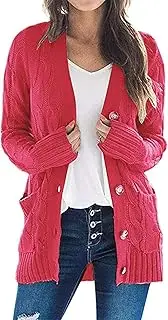 [Generic] Womens Boho Patchwork Cardigan,Womens Loose Sweaters Jackets,Solid Color With Pockets Button,Long Sleeve Open Front Knit Sweaters Coat,Outdoor Jacket Lightweight