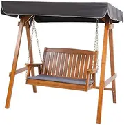Gardeon Outdoor Swing Chair Wooden 2 Seater Teak Garden Bench Hanging Seat, Patio Baconly Furniture Chairs, with Adjustable Canopy Cushions Stand Water Resistant 250kg Capacity