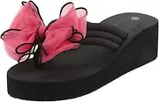[JEUROT] Women Wedge Sandals Bow Knot Cute Wedge Thong Flip Flops Comfortable Slip On Platform Slides Fashion Beach Slippers