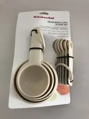 New KitchenAid Almond Cream Set of 9 Measuring Cups Spoons HACA