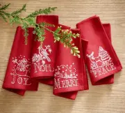 Pottery barn Christmas napkin holiday set 4 cloth party gift red plaid Disney