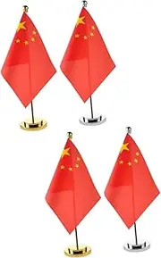 CAXUSD 4 Sets Table Flag Metal Base Mini Chinese Desktop Flag Polyester Banner Decorative