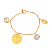 Multi Charm Bracelet Gold Plated Coin Hamsa Hand Pearl Moonstone Chain Bracelet