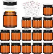 Keketin 4 oz Amber Glass Jars,15 Pack Empty Cosmetic Containers with Inner Liners and Black Lids,Refillable Round Cream Jars for Lotion,Bath Salts,Travel