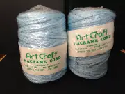 Lot of 2 ART CRAFT Macrame Cord Braided Craft Rug Yarn #6-100 YDS ea Baby Blue