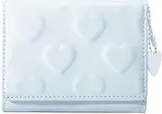 [Sminra] Womens Wallet, Small Trifold Slim Leather Cute Wallet Cash Pocket with Heart chain Coin Purse ID Window Card Holder for Girls and Ladies, Sky Blue, Cute Heart