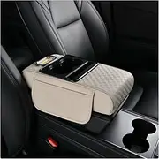 Car Arm Rest Cushion for Citroen C5X C5 Aircross, Center Console Armrest Pillow Car Armrest Pad Trucks with Cup Holder, Armrest Pad Storage Bag(White)