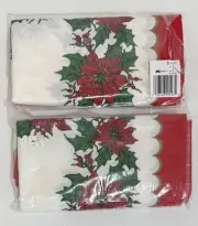 VTG Kmart Cloth Napkins (8) Poinsettias Holly Leaves Christmas Dinner NEW OPEN