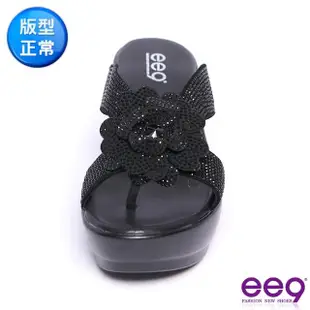 【ee9】奢華璀璨晶鑽立體花朵厚底夾腳拖鞋-黑色-7605151310(夾腳拖鞋)