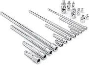 GEARWRENCH 20 Piece 1/4", 3/8", 1/2" Drive Extension, Universal Joint and Adapter Set - 81315A-07